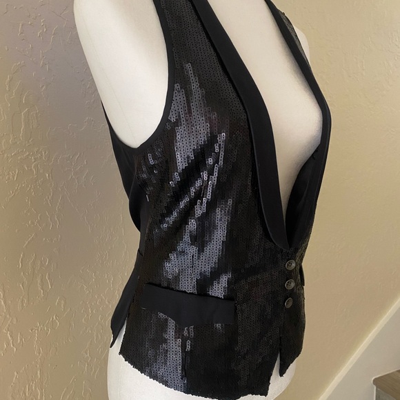 RAG & BONE Sequin Vest Size 2 Black Cropped Moto Sparkle Layer - Picture 3 of 7